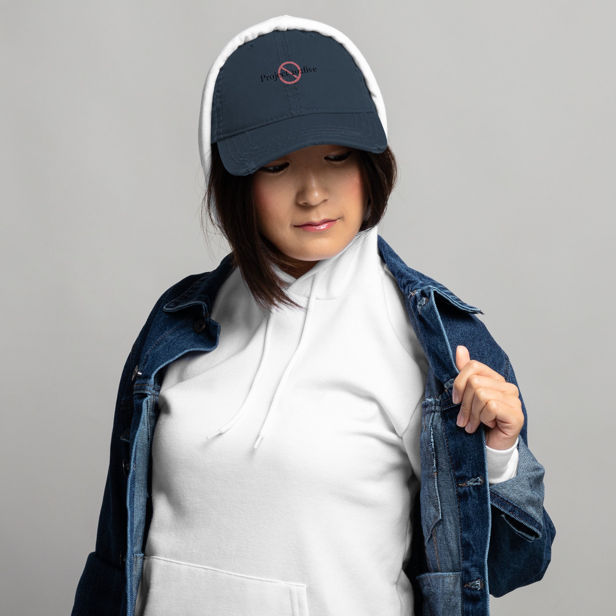 Project 2025 distressed dad hat with embroidered logo – multiple colors – DETOUR.STORE