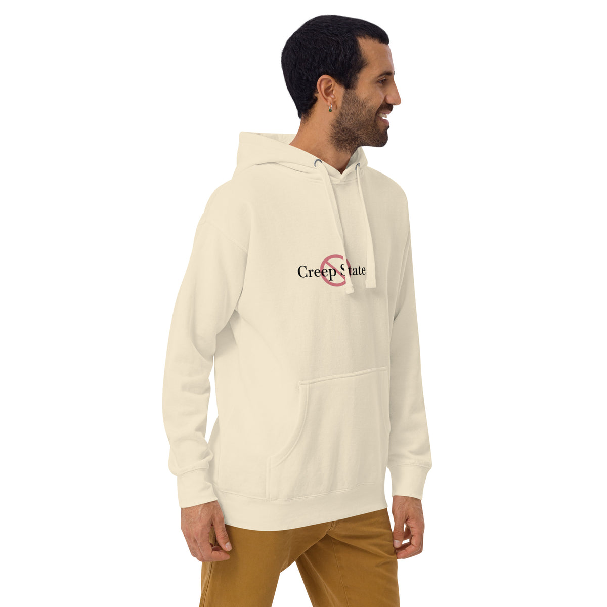 Male model wearing Creep State unisex hoodie with printed logo – multiple colors – DETOUR.STORE
