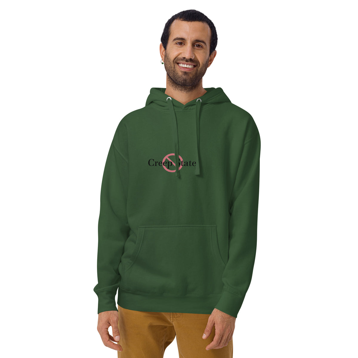 Male model wearing Creep State unisex hoodie with printed logo – multiple colors – DETOUR.STORE