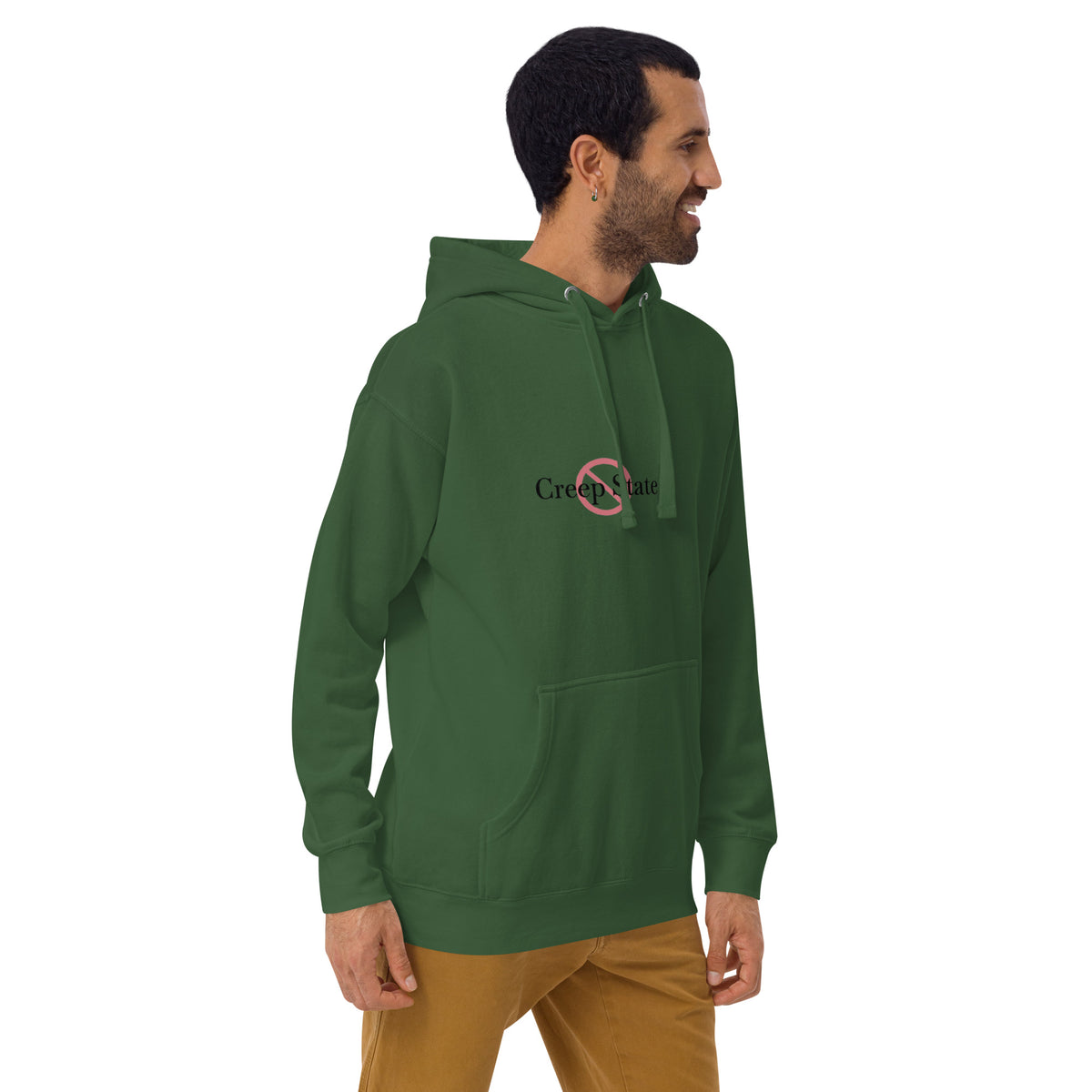 Male model wearing Creep State unisex hoodie with printed logo – multiple colors – DETOUR.STORE