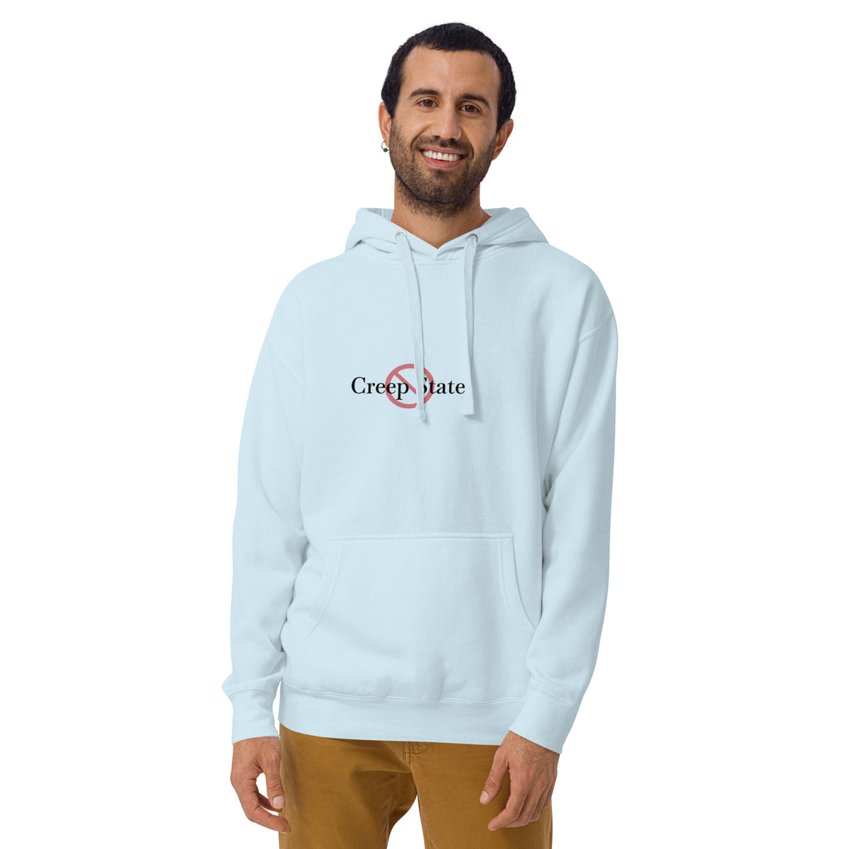 Male model wearing Creep State unisex hoodie with printed logo – multiple colors – DETOUR.STORE