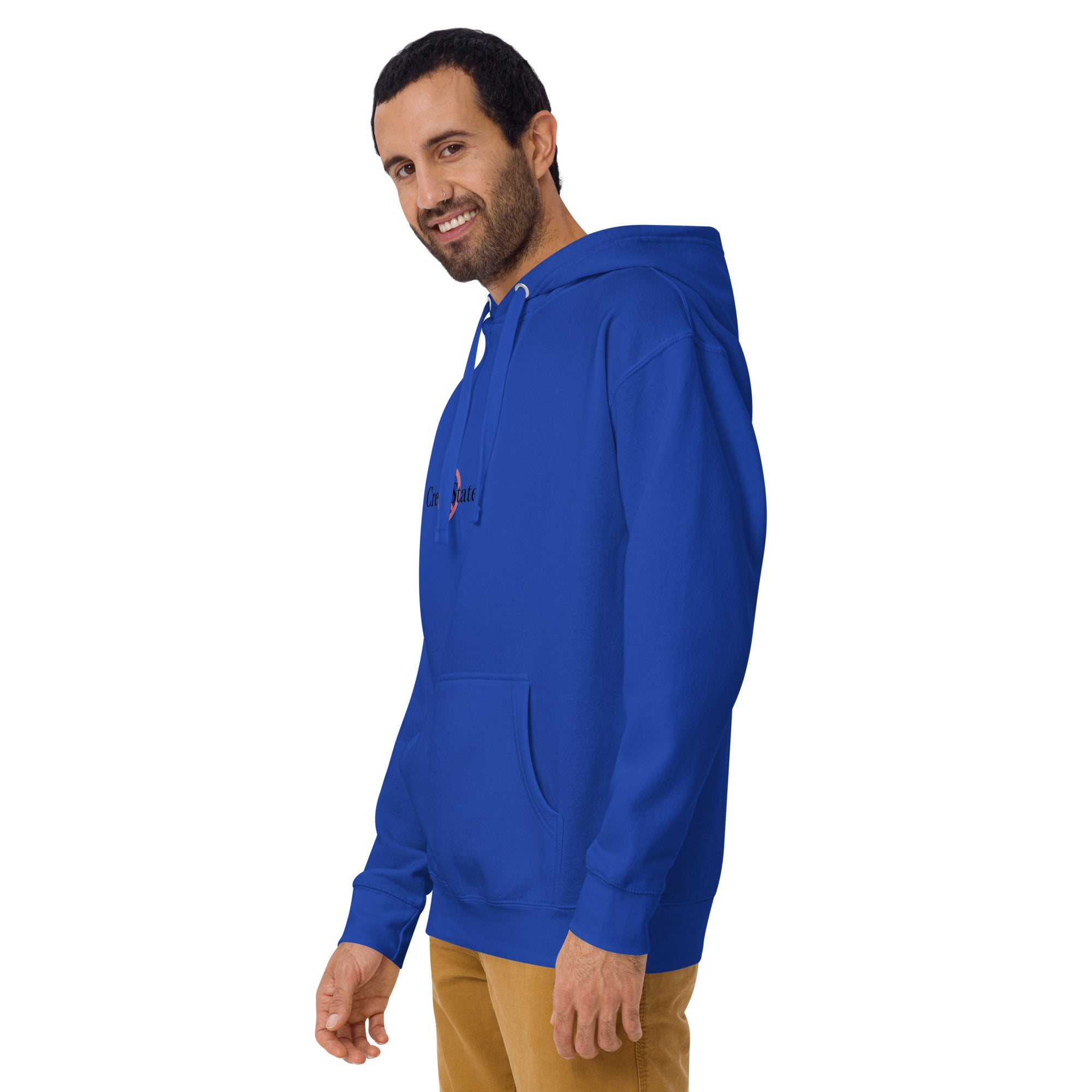Male model wearing Creep State unisex hoodie with printed logo – multiple colors – DETOUR.STORE