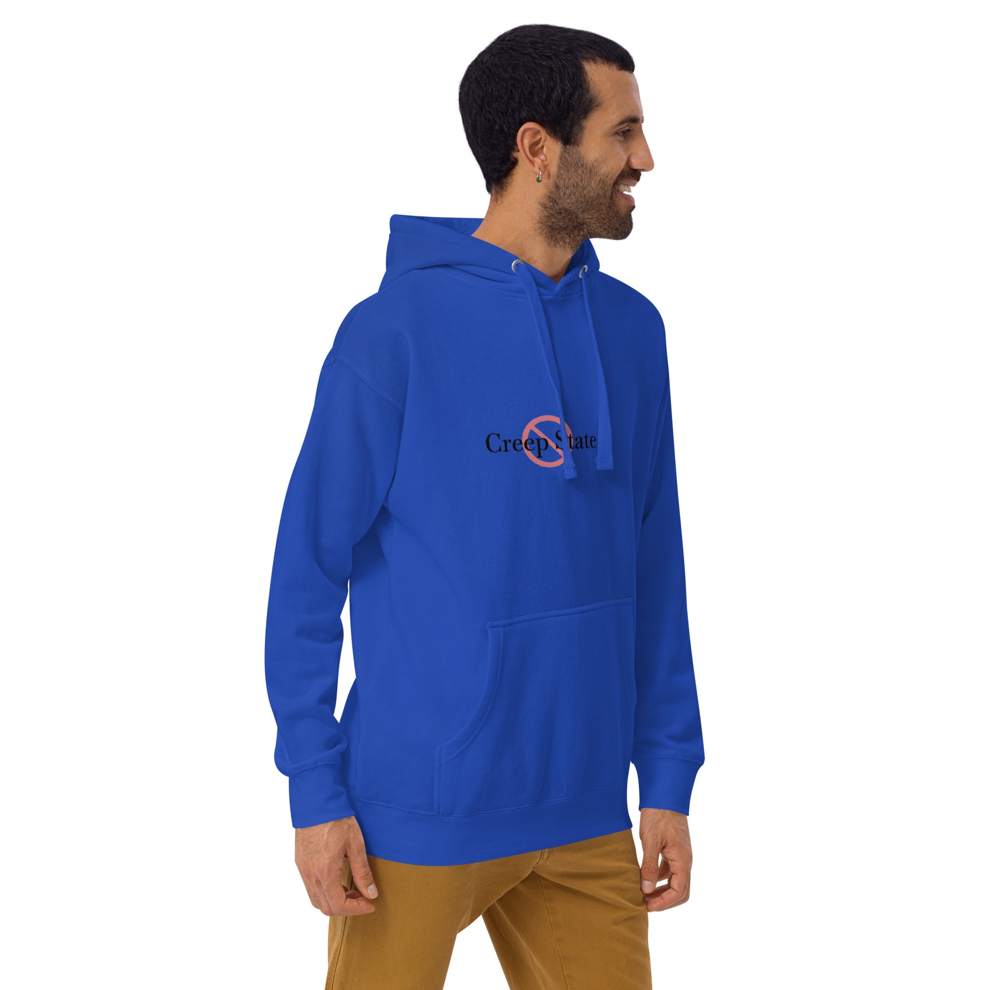 Male model wearing Creep State unisex hoodie with printed logo – multiple colors – DETOUR.STORE