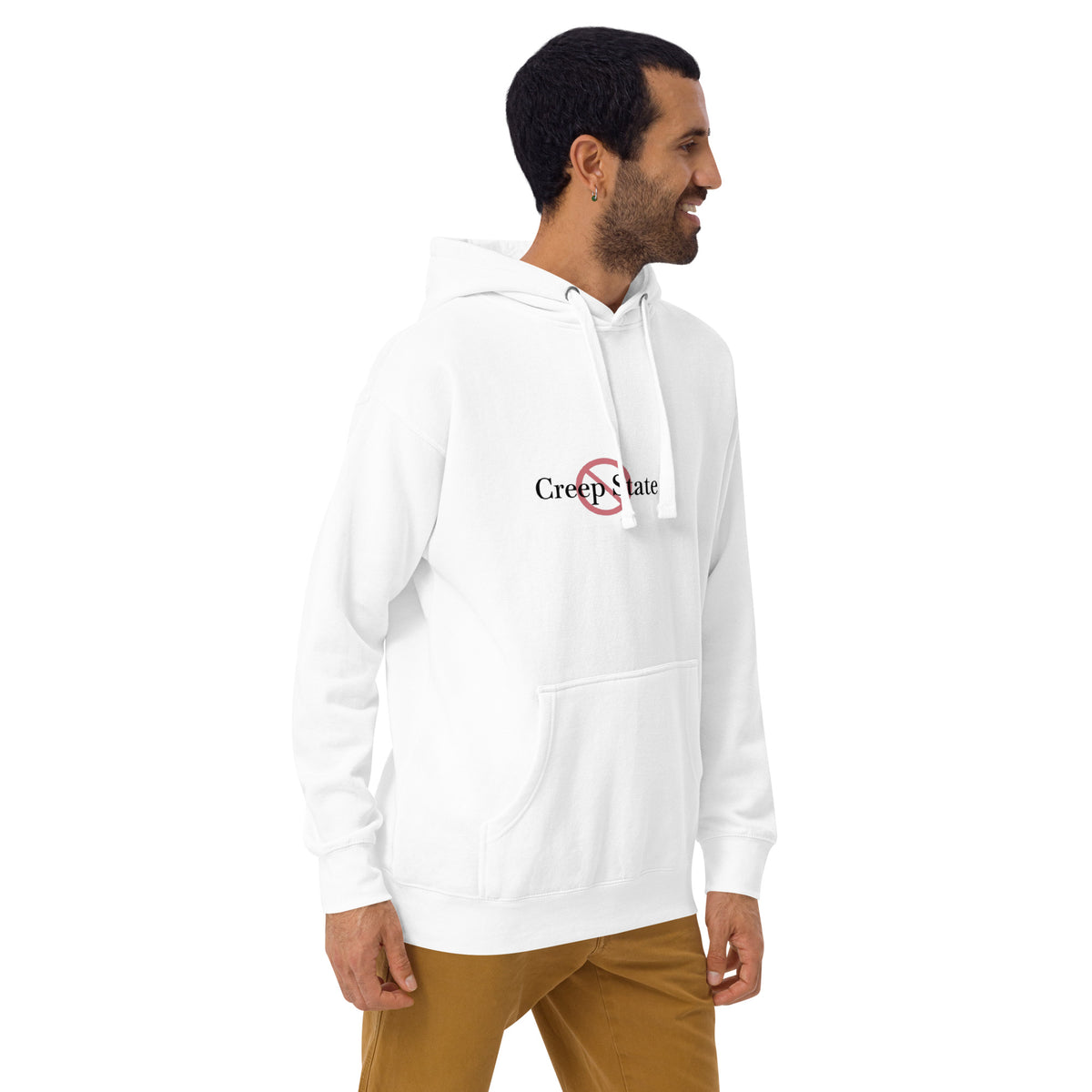 Male model wearing Creep State unisex hoodie with printed logo – multiple colors – DETOUR.STORE