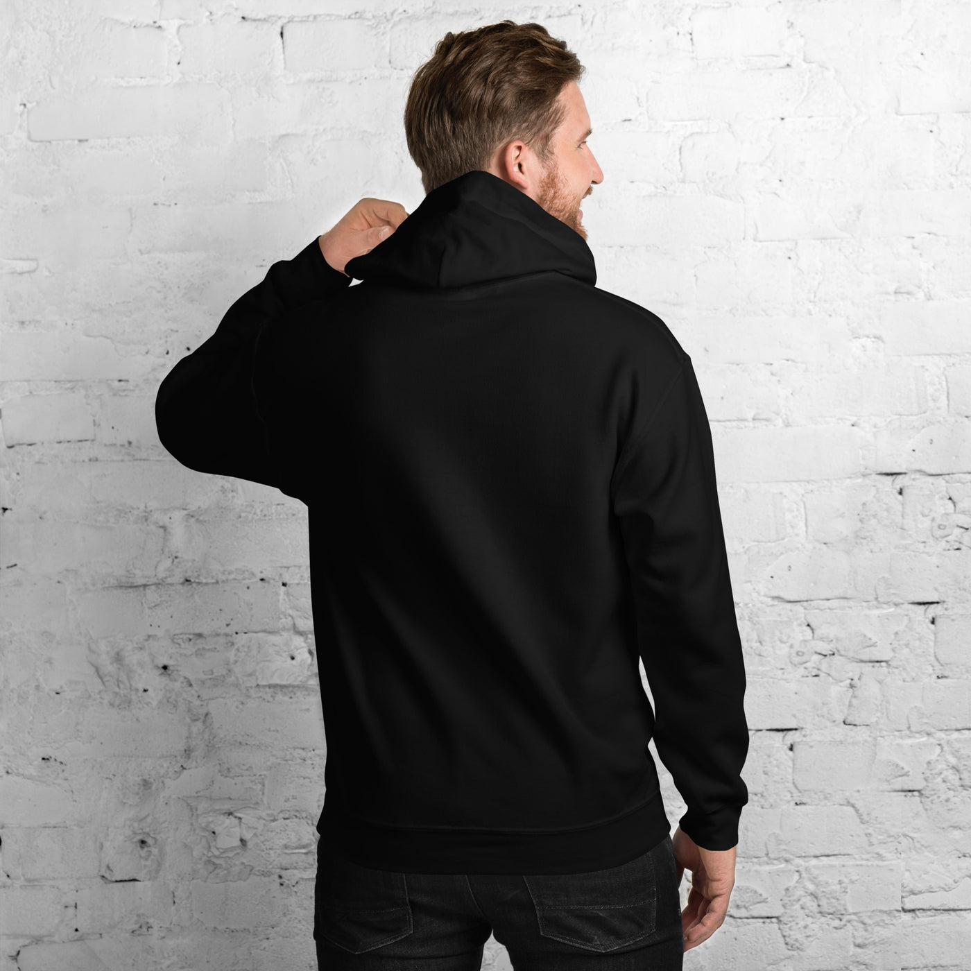 Male model wearing Project 2025 unisex hoodie with printed logo – multiple colors – DETOUR.STORE