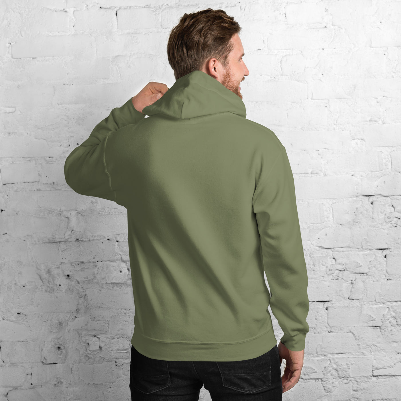 Male model wearing Project 2025 unisex hoodie with printed logo – multiple colors – DETOUR.STORE