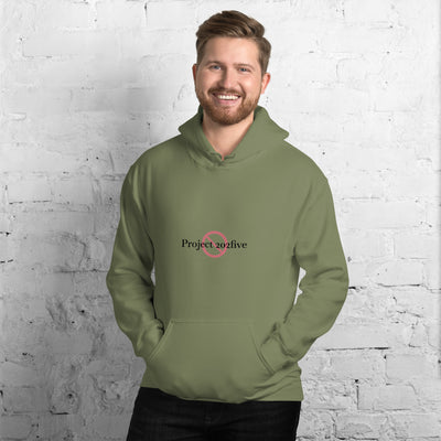 Male model wearing Project 2025 unisex hoodie with printed logo – multiple colors – DETOUR.STORE