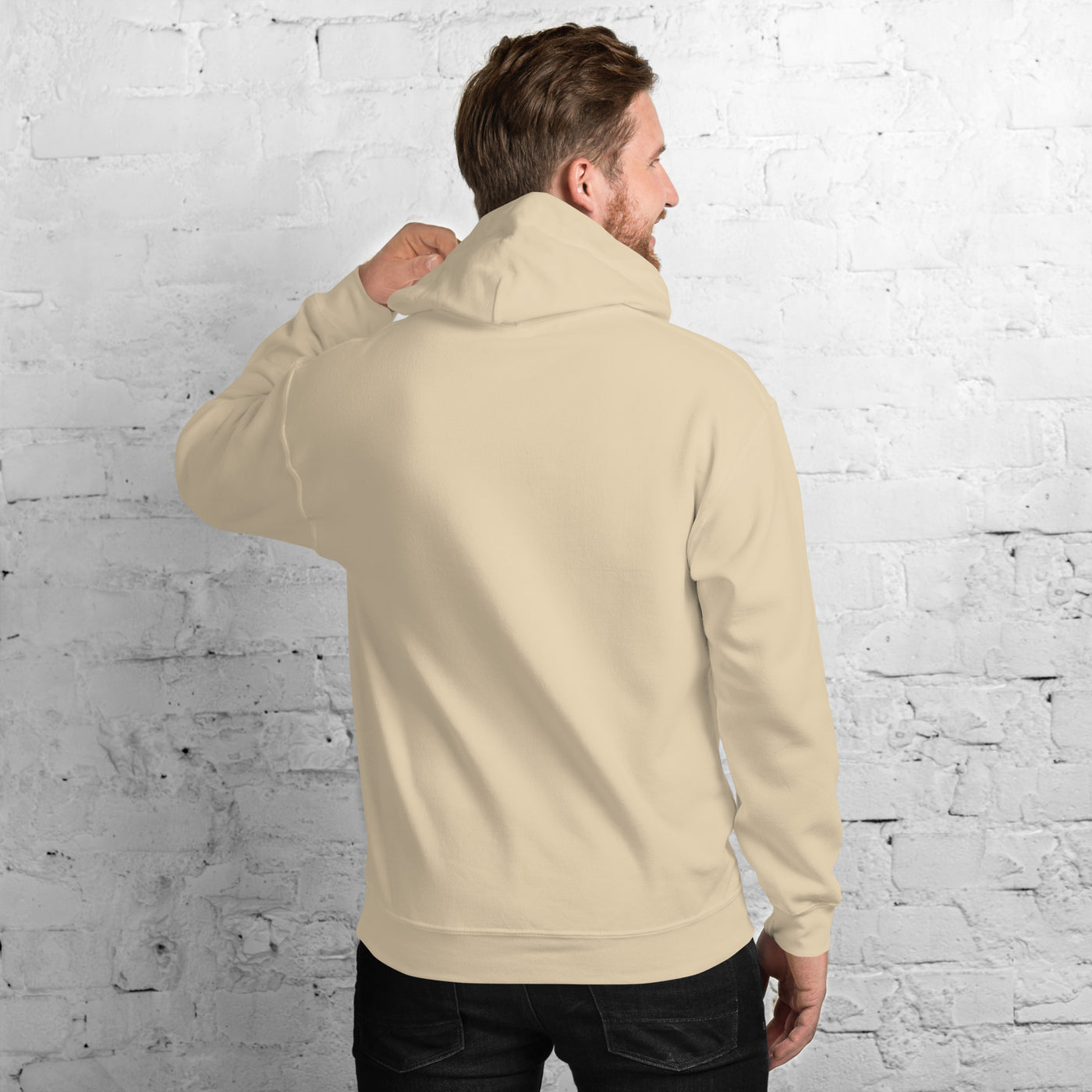 “Male model wearing Project 2025 unisex hoodie with printed logo – multiple colors – DETOUR.STORE