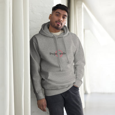 Male model wearing Project 2025 unisex hoodie with printed logo – multiple colors – DETOUR.STORE