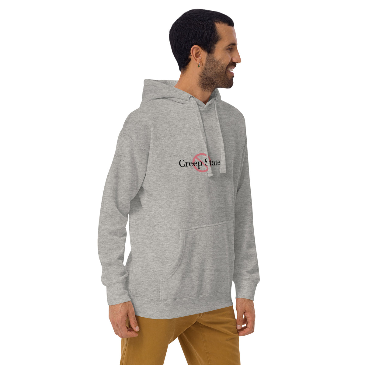 Male model wearing Creep State unisex hoodie with printed logo – multiple colors – DETOUR.STORE