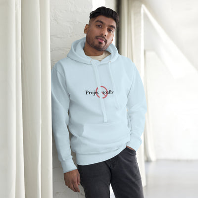 Male model wearing Project 2025 unisex hoodie with printed logo – multiple colors – DETOUR.STORE