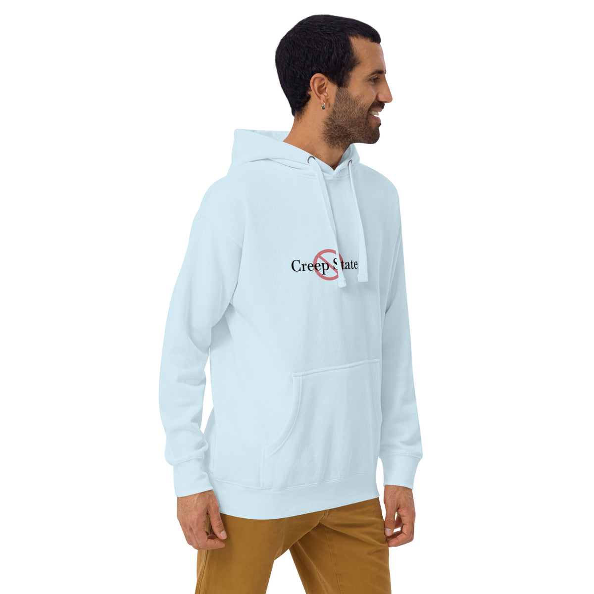 Male model wearing Creep State unisex hoodie with printed logo – multiple colors – DETOUR.STORE