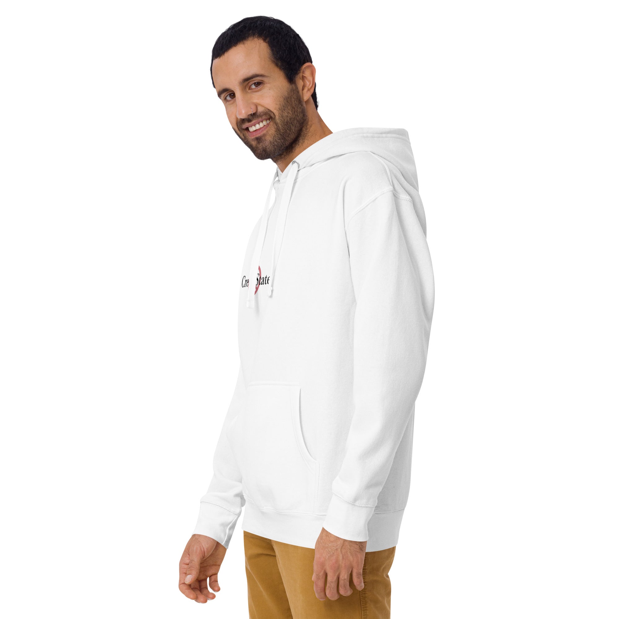 Male model wearing Creep State unisex hoodie with printed logo – multiple colors – DETOUR.STORE